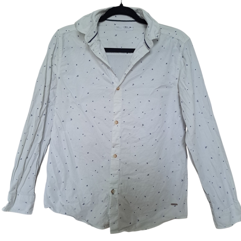 3/25$ Zara Kids White Button-Down Shirt Star– Size 13-14 Years Boy Teenager